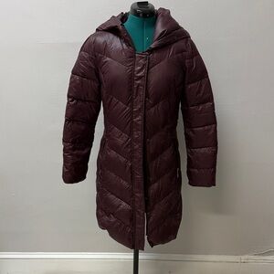 T Tahari Deep Burgundy Hooded Puffer Jacket